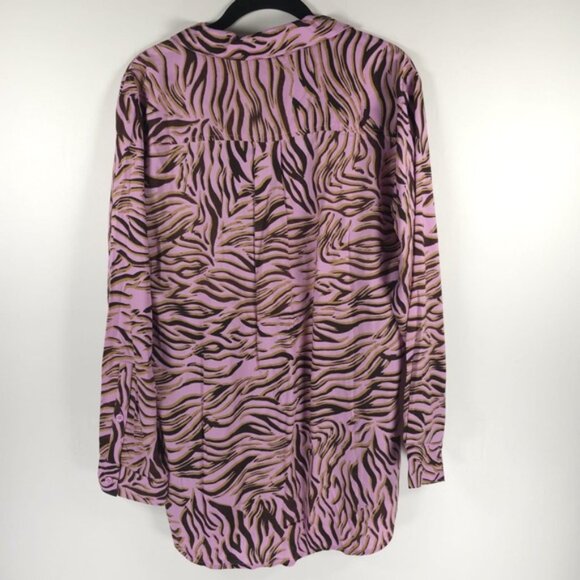 NWT BP. PINK BOUQUET RETRO ZEBRA Button up Collared LS Shirt 100% Rayon Sz XS - Picture 5 of 12